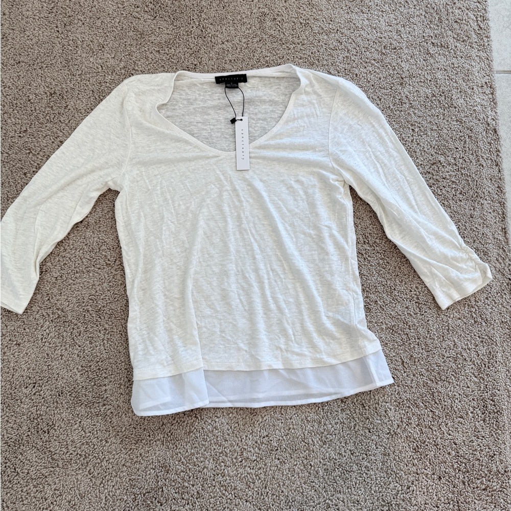 Sanctuary Ivory Layered-Hem V-Neck Long Sleeve Top